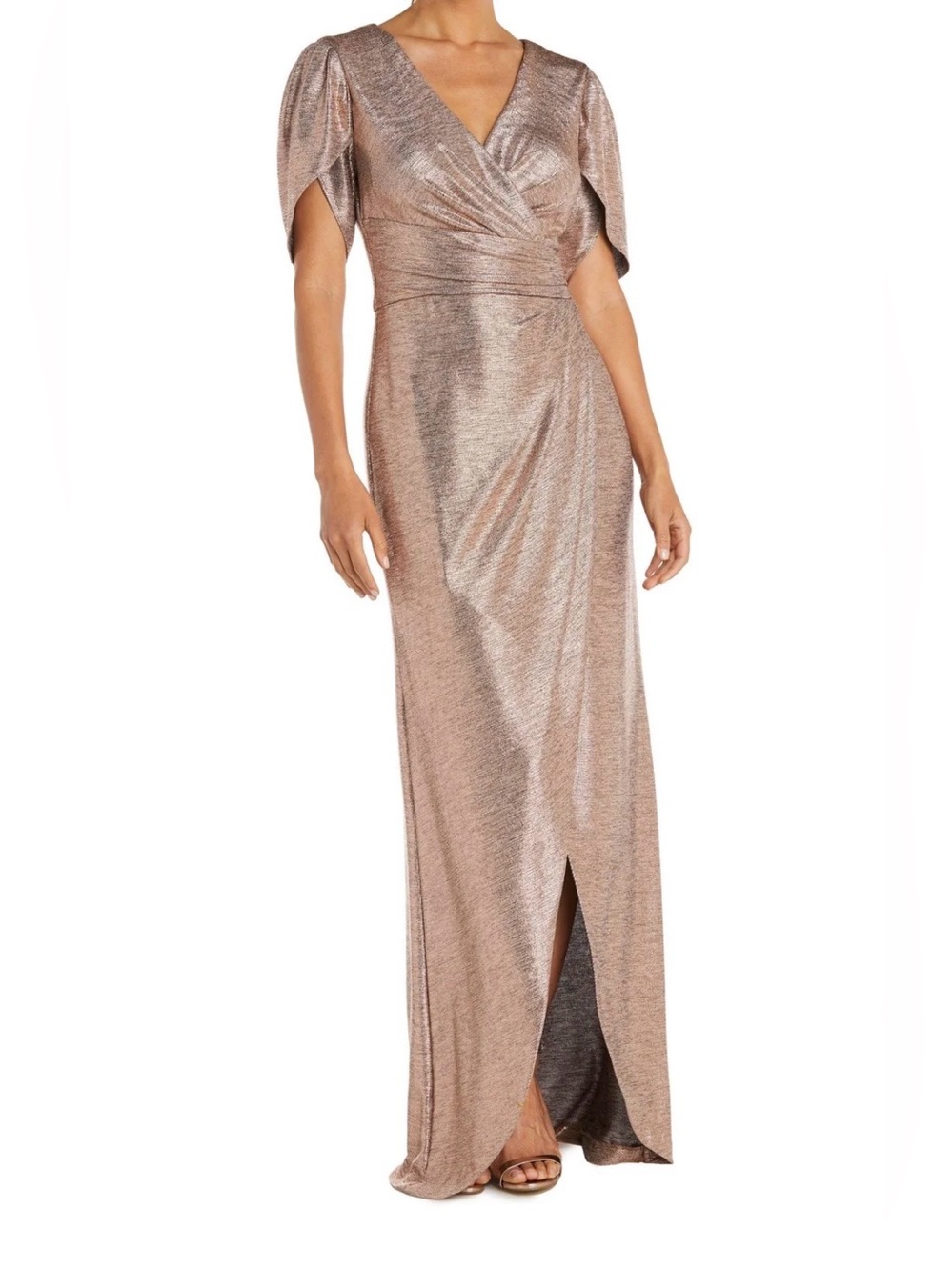 NW Nightway Metallic Bronze Wrap Evening Gown - Size 10